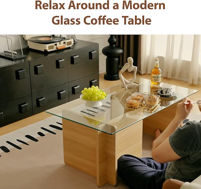 Modern Glass Coffee Table, Artistic Rectangular Coffee Table - Image 4