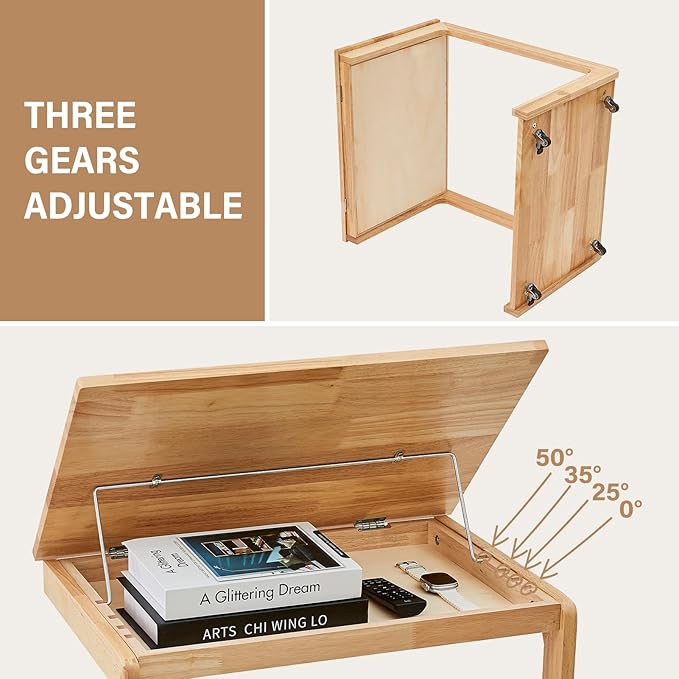 CozyDH Adjustable C Shaped End Table, Solid Wood Rolling Side Table, TV Sofa - Image 4