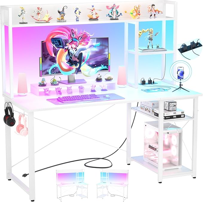 Cyclysio Gaming Desk with Hutch, Home Office Desk with Reversible 5 Tiers by Cyclysio