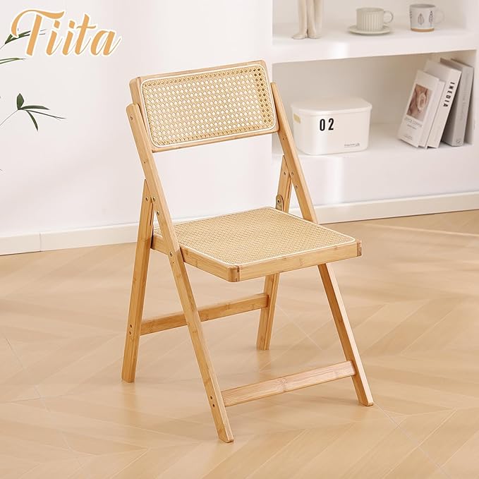 Tiita Rattan Dining Chairs Set of 1, Mid Century Modern Folding Chair, Bamboo - Image 2