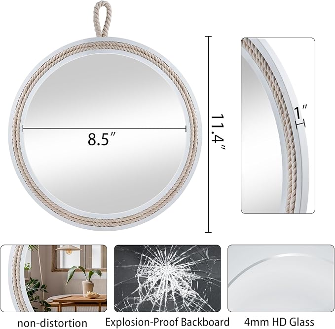 Small Decorative Mirror 11.4'' Round Hanging Mirror - Image 2
