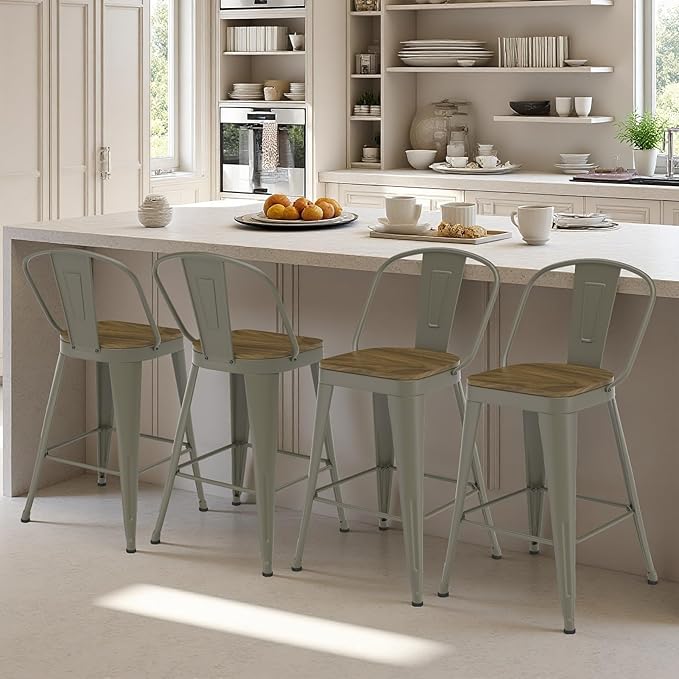 Metal Bar Stools Set of 4, High Back Bar Stools - Image 2
