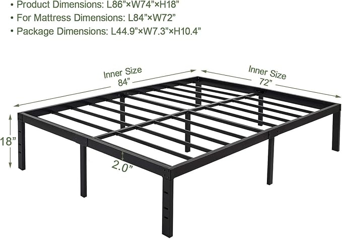 45MinST 18 Inch Platform Bed Frame/Easy Assembly Mattress Foundation / 3000lbs - Image 2