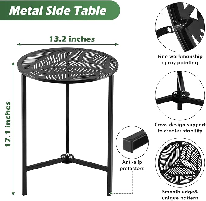 1 Packs 13" Metal Outdoor Side Tables Small Black Outside End Table - Image 3