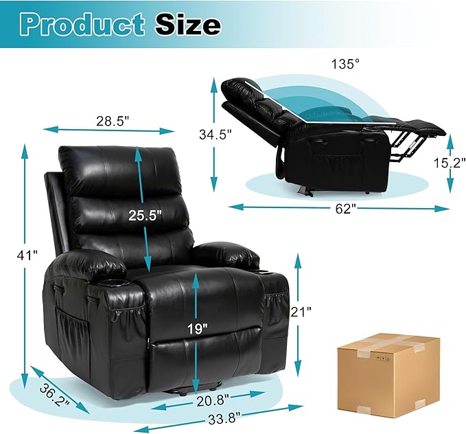 Recliner Chair Power Lift Massage Chair Full Body 21" Large Size Electric - Image 2