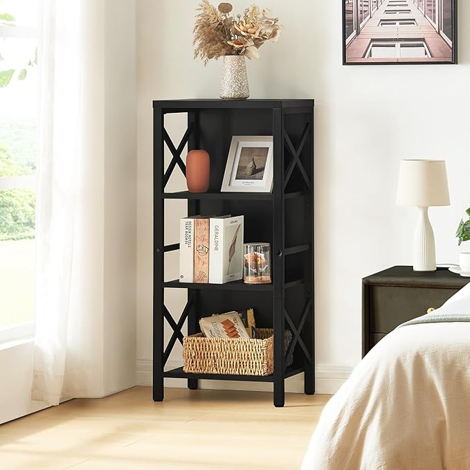 Small Bookshelf, 4 Tier Industrial Bookcase - Image 4