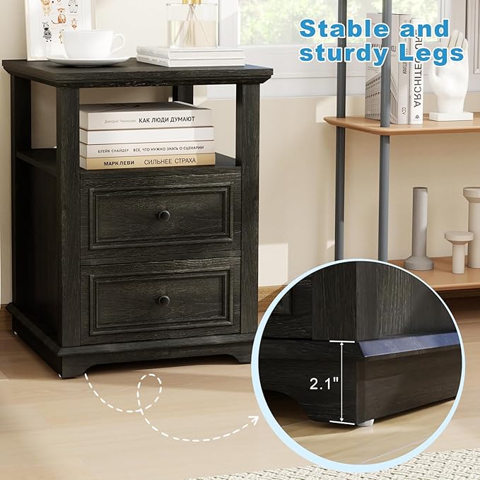Vipbear Farmhouse Nightstand 18" Dark Gray End Table - Image 6