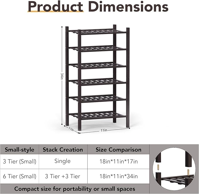 Haddockway small 6 Tier Bamboo Shoe Rack Storage Organizer, Small Space - Image 3