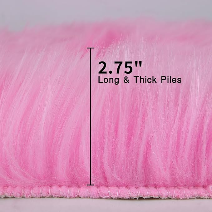 duduta Hot Pink Faux Sheepskin Throw Rug 2x3 ft, Fluffy Shag Girls Bedside Dorm - Image 2