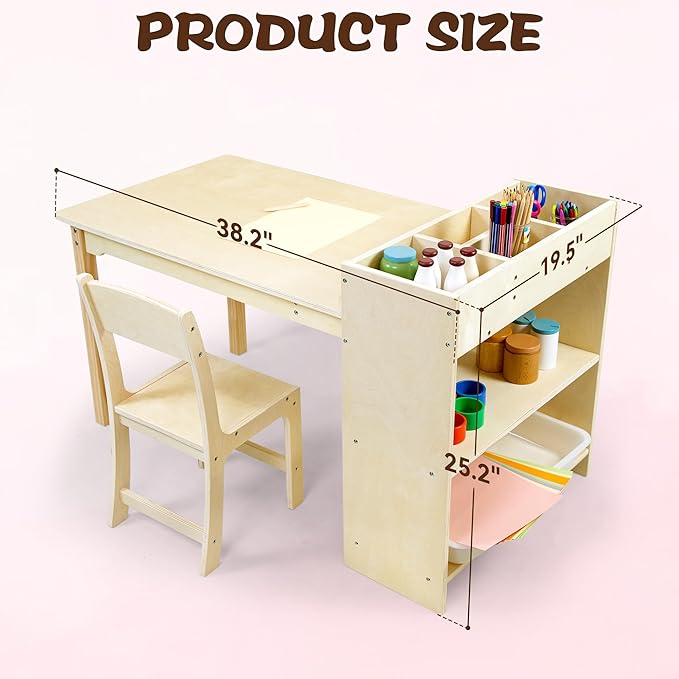 Kids Art Table and Chair Set, Birch Wooden Activity Craft Table, Kids Drawing - Image 2