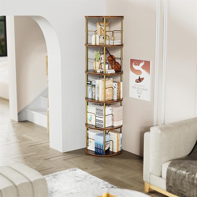 5 Tier Rotating Bookshelf, 360 ° Display Stackable Spinning Bookshelf Tower - Image 6