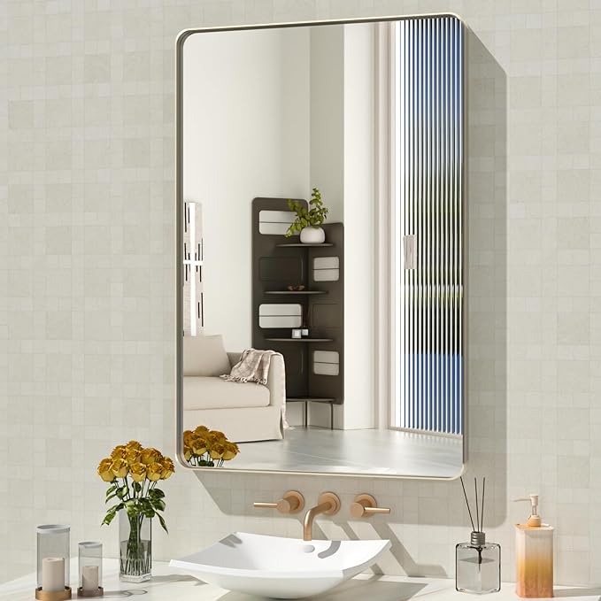 WEER 24X36 Inch Brushed Nickel Bathroom Mirror, Brushed Silver Metal Frame by WEER