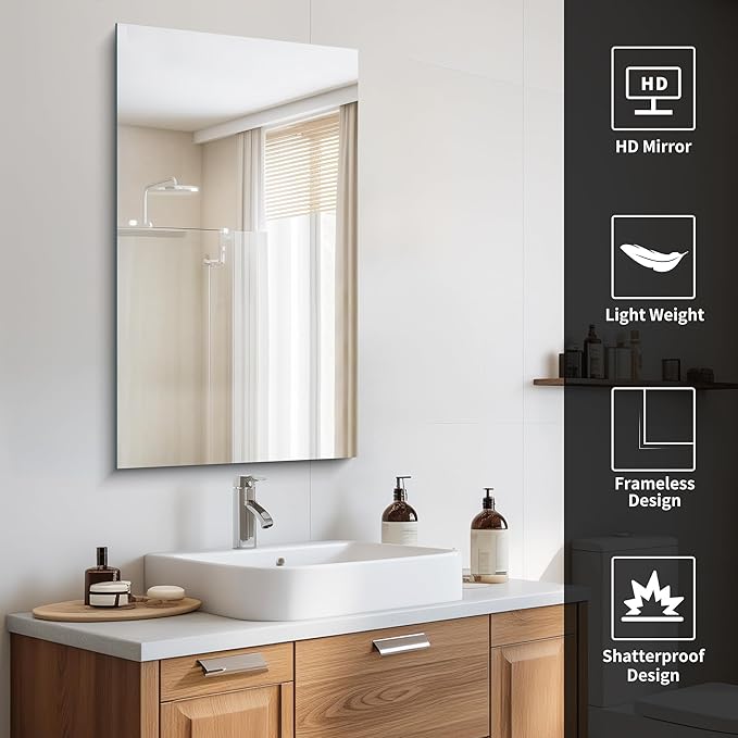 Frameless Mirror, 20x36 Inch Bathroom Mirrors - Image 5