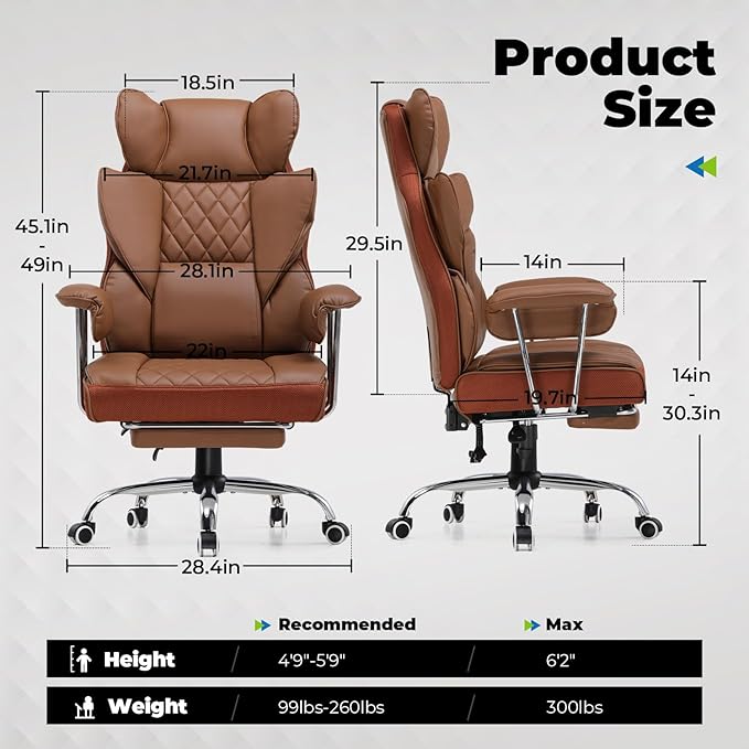 COMHOMA Big and Tall Office Chair, High Back Leather Gaming Chair - Image 2