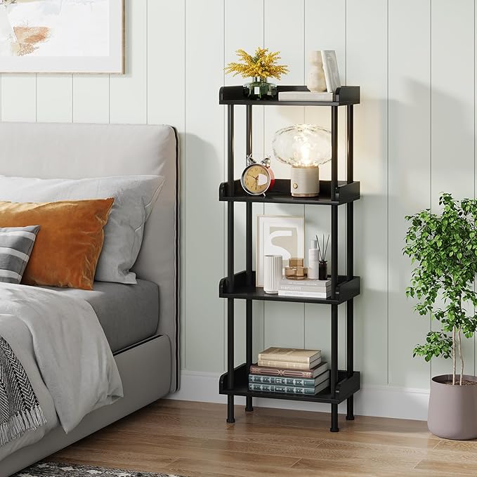 Hosfais Small Wooden Bookcase, 4-Tier Black Rustic Etagere Bookshelf - Image 7