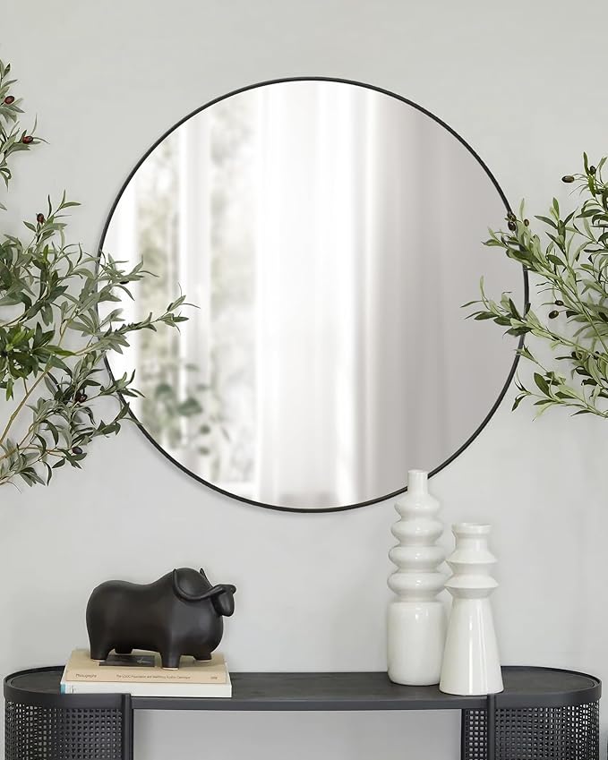 Black Round Mirror, Bathroom 30 Inch Vanity Wall Mirror, Modern Circle Mirror - Image 3