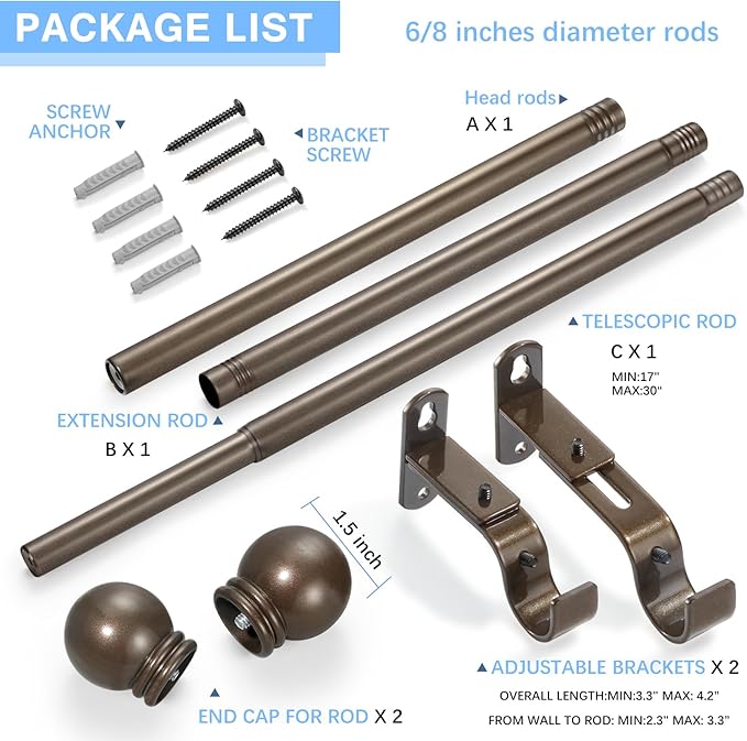Curtain Rods for Windows 16 to 48 Inches, Curtain Rod Max Adjustable Length of - Image 3