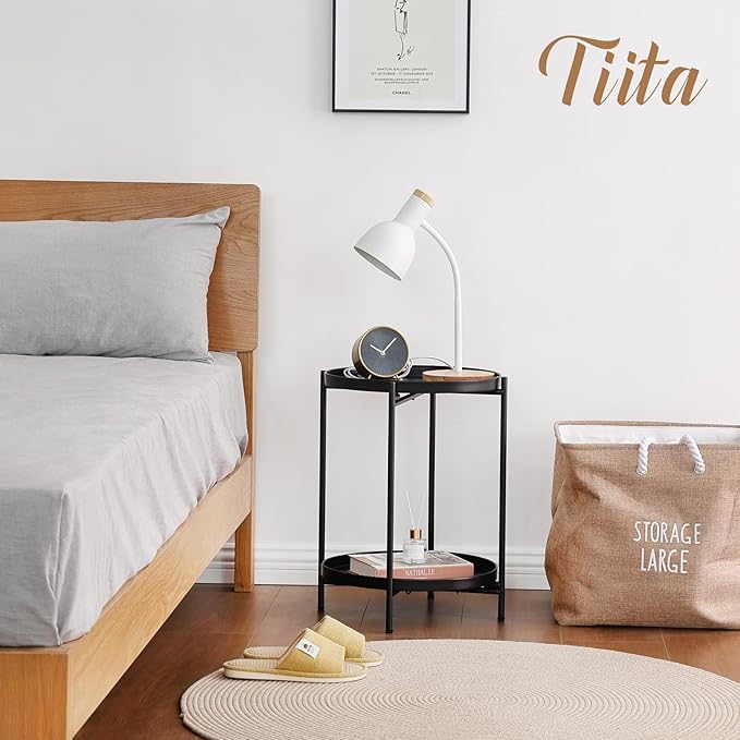 Tiita 2 Pack Round End Table Mental 2-Tier Side Table Nightstand/Small Iron - Image 7