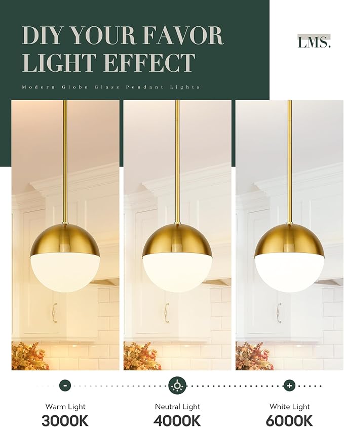 LMS 2-Pack Brushed Gold Pendant Lights, Modern Pendant Light - Image 8