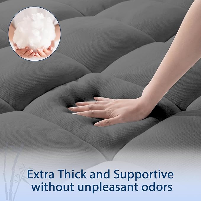 ELEMUSE Queen Grey Cooling Bamboo Viscose Mattress Topper - Image 3