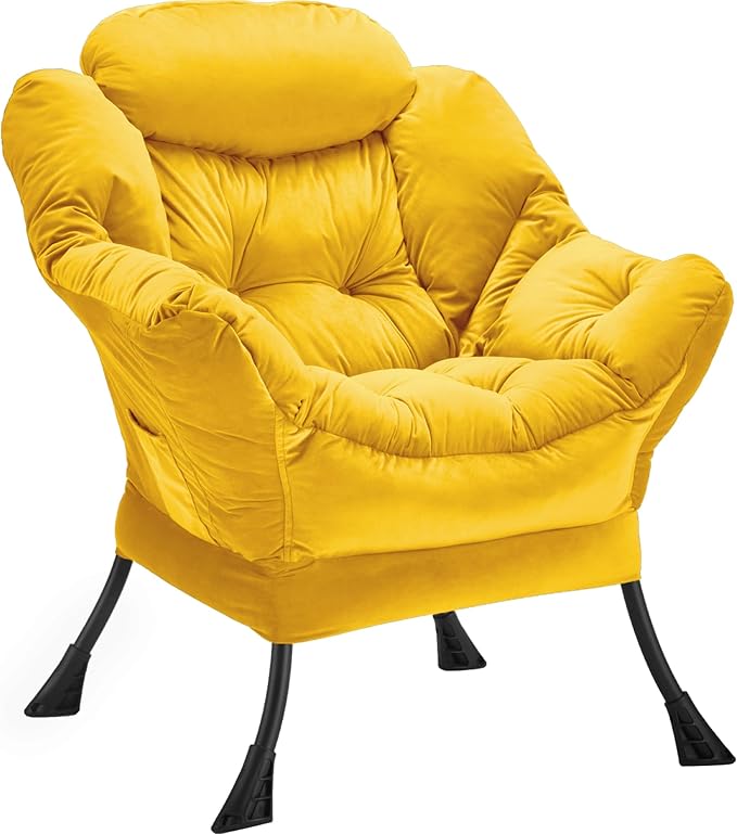 Lazy Chair Thick Padded, Comfy Velvet Accent Lounge Chair by Youtanic