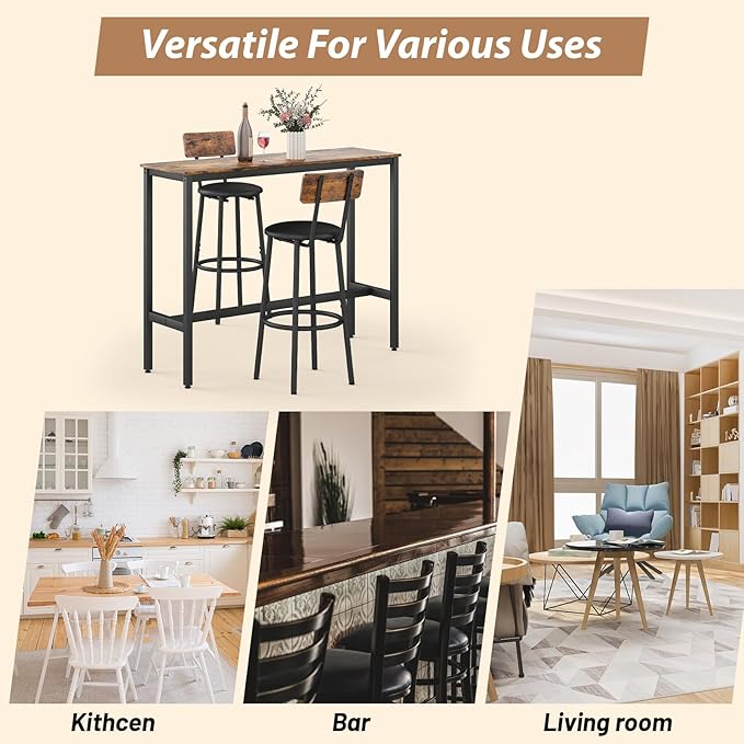 Dining Table Set for 2, 3-Piece Bar Table and Chairs Set, Kitchen Table and - Image 6