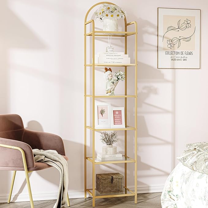 Bookcase Bookshelf, Tempered Glass Bookshelves, Slim Shelving Unit by Hzuaneri