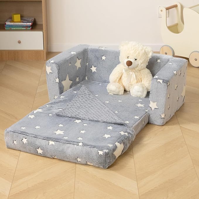 ALIMORDEN Fold Out Toddler Couch, Extra Wide Comfy 2-in-1 Cuddly Sherpa Sofa - Image 2