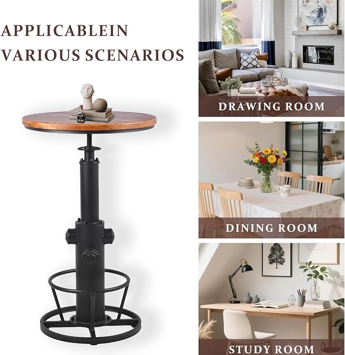 Vintage Bistro Table Height Adjustable 38.6-44.4inch Industrial Bar Table - Image 3
