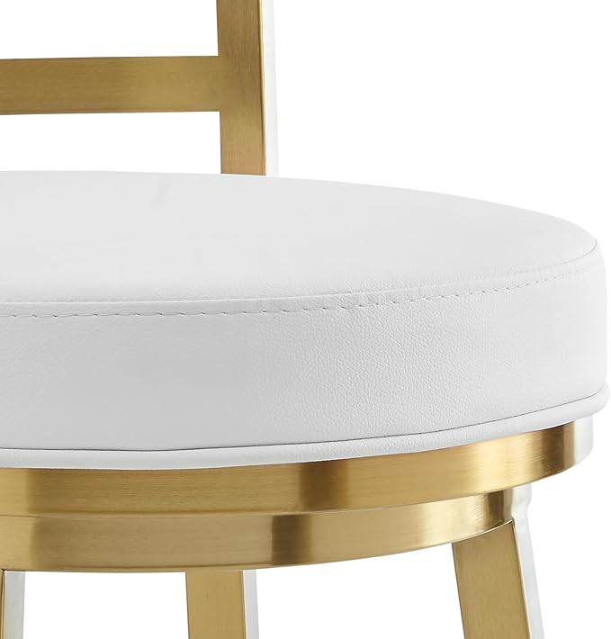 Armen Living Madrid 30" Seat Height Swivel Modern White Faux Leather and Gold - Image 9