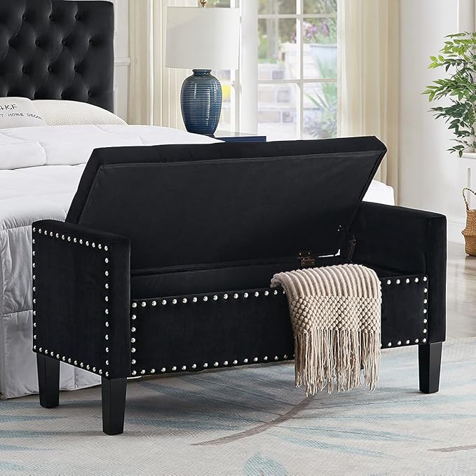 24KF Velvet Modern Upholstered Tufted Button Storage Bench - Image 3
