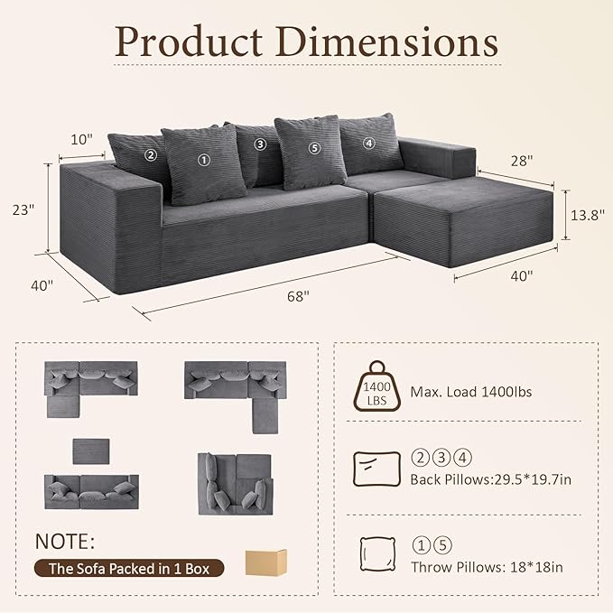 INGEROOM 108" Cloud Sectional Couch - Image 2