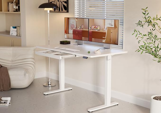 YDN Standing Desk with Drawers, 55 x 24 Inch White Standing Desks Electric - Image 2