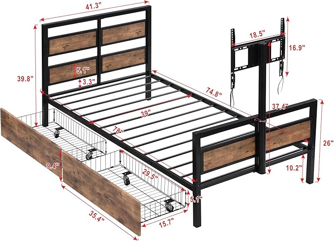 Twin Size Metal Platform Bed - Image 2