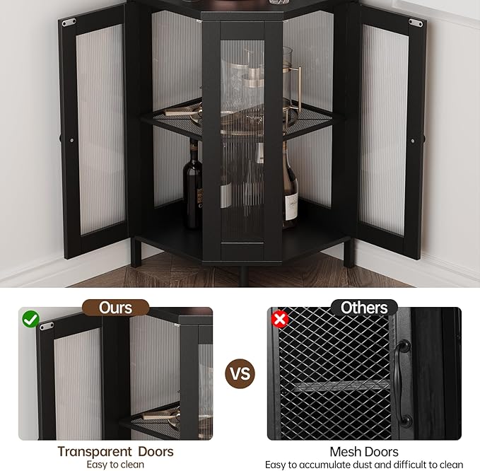 Corner Bar Cabinet with Power Outlet, 5-Tier Corner Wine Cabinet with Led Strip - Image 6