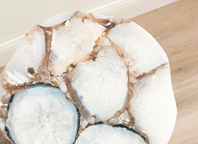Kate and Laurel Tira Elegant Wavy Round Drink Table, Natural Agate and Antique - Image 6