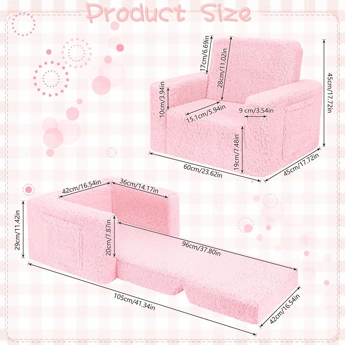 SLIGUY Toddler Couch Convertible Sofa to Lounger Pull Out Couch Sherpa Cover - Image 3
