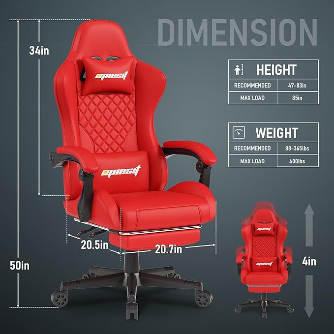 Gaming Chair Office Chair with Footrest, Height Adjustable, Ergonomic Computer - Image 2