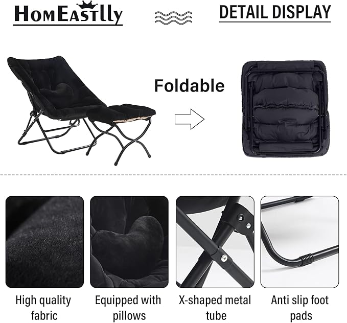 Comfy Saucer Chair with Ottoman, Oversized Folding Faux Fur Chair Soft Furry - Image 4