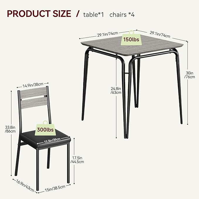 Dining Table for 2, Small Table and Chairs Set of 2, Square Dinette Set for 2 - Image 7