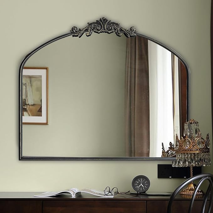 WAMIRRO Ornate Black Mirror, Vintage Arched Baroque Antique Mirorrs by WAMIRRO