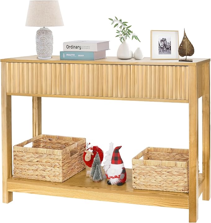 Long Console Table with Storage, Fluted Entryway Slim Sofa Tables Behind Couch by ZYBTtoCreateHappyMemories