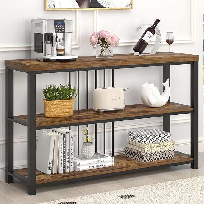 FOLUBAN Industrial Console Table, 3 Tier Entryway Table, Sofa Foyer Table by FOLUBAN