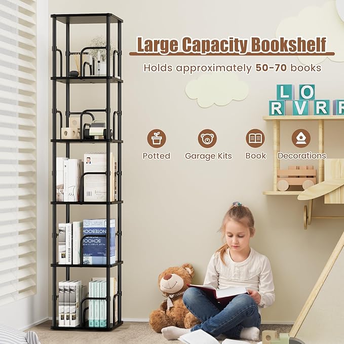 5 Tier Square Rotating Bookshelf, 360 ° Display Stackable Spinning Bookshelf - Image 3