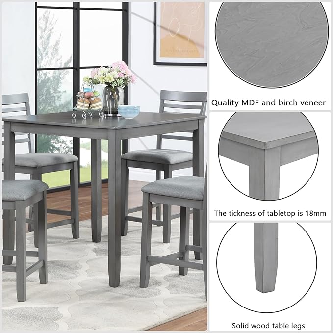 Dining Table Set for 4, Modern 5 Piece Dining Room Table Set - Image 3