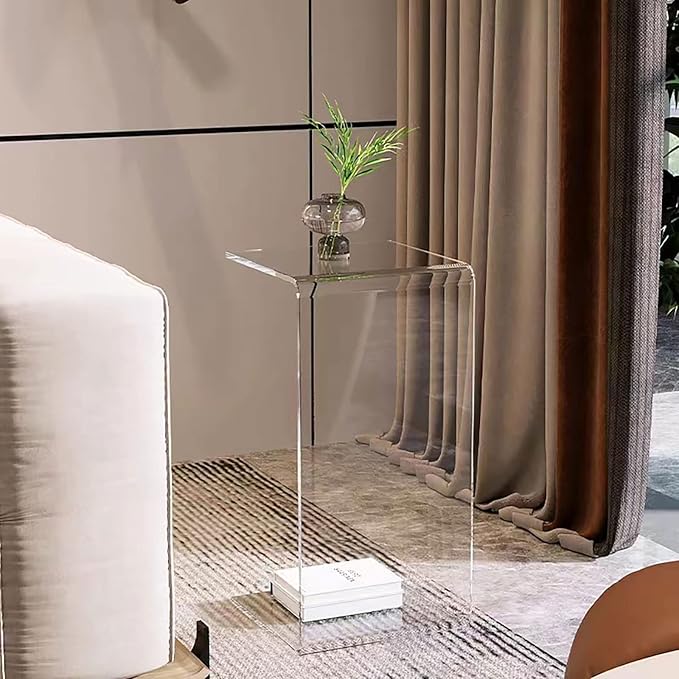 Acrylic End Table, 26 Inch Tall Side Table Acrylic C Shape Modern Clear Side - Image 5
