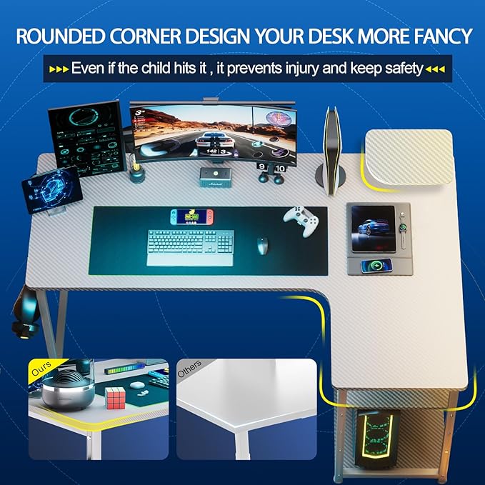 GTRACING Gaming Desk L Shaped Desk Carbon Fiber Style Computer Desks Compatible - Image 4
