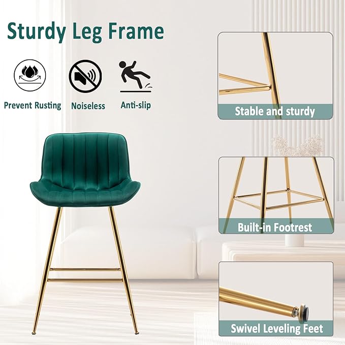 Sidanli Counter Height Bar Stools Set of 2, Modern Velvet Barstools - Image 4