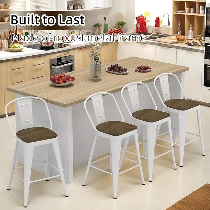 Metal Bar Stools Set of 4, High Back Bar Stools - Image 7