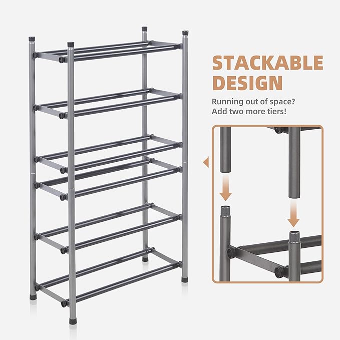 STORAGE MANIAC Expandable Shoe Rack, 12 Pairs Stackable Small Shoe Rack - Image 5